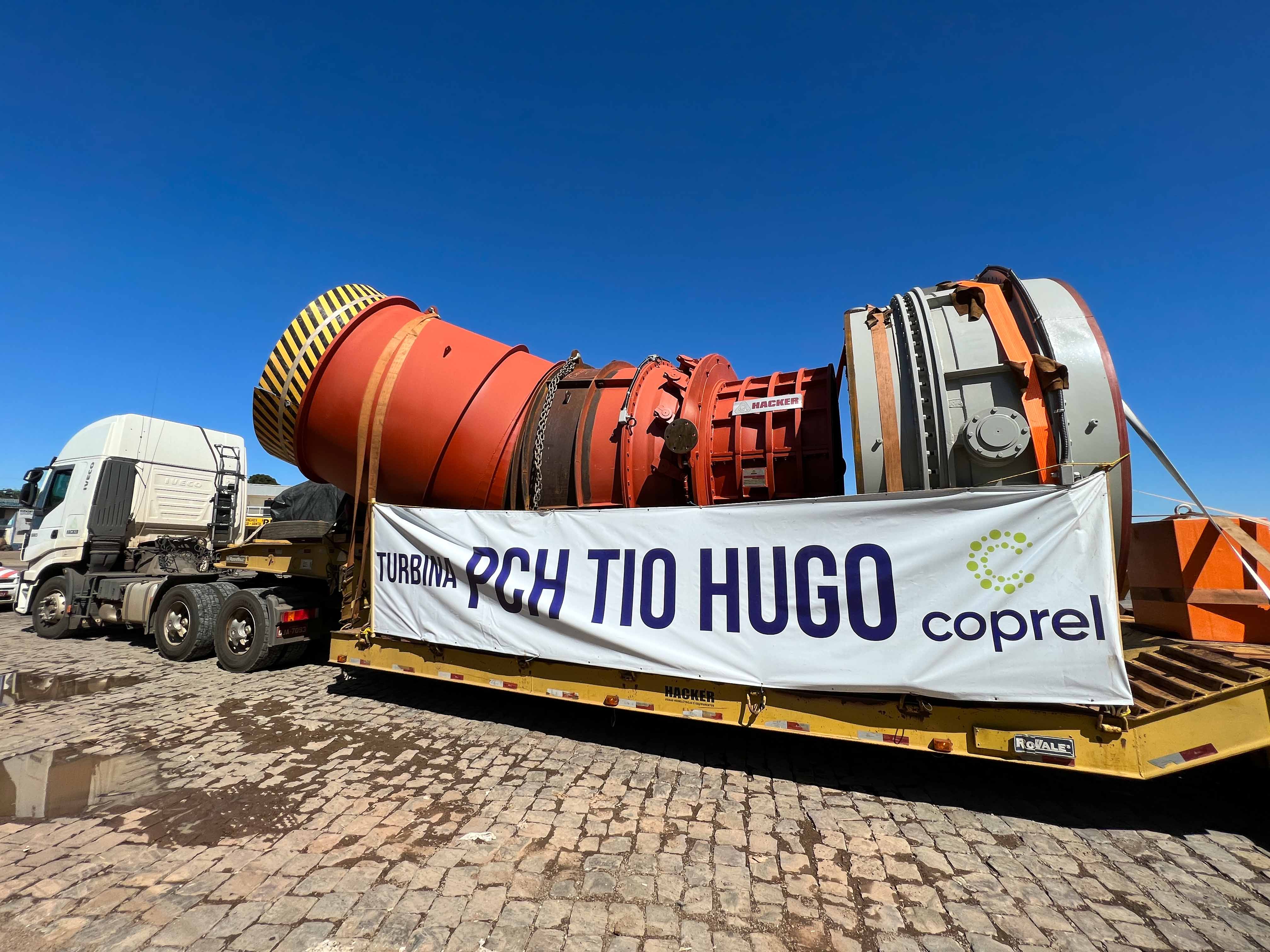 Obra da PCH Tio Hugo recebe turbinas hidráulicas